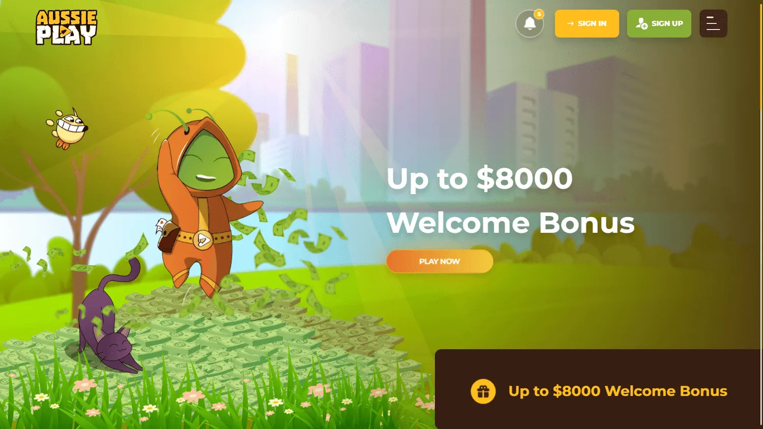 Aussie Play Casino home screen on desktop
