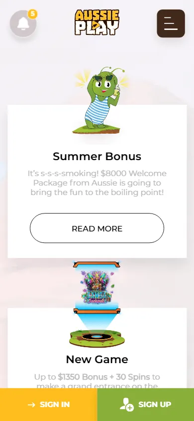 Aussie Play Casino promotions screen on a mobile device